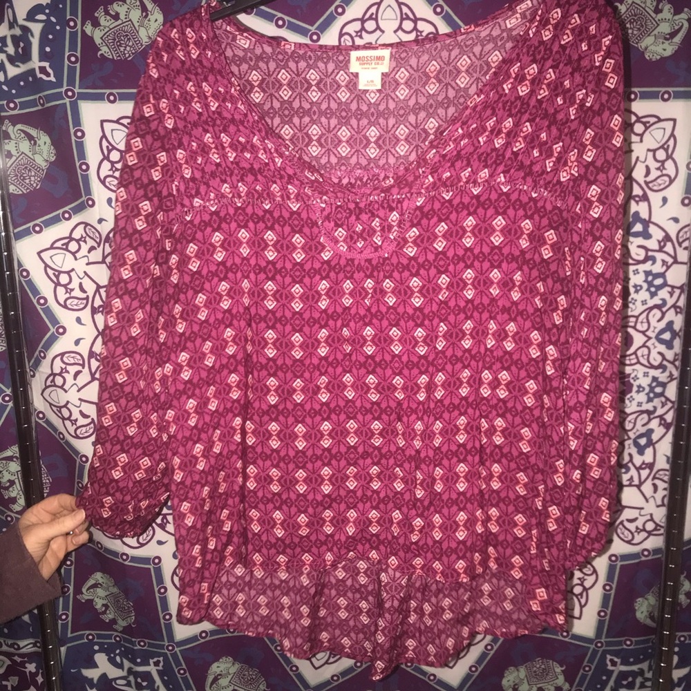 Casual pink burgundy long sleeve top